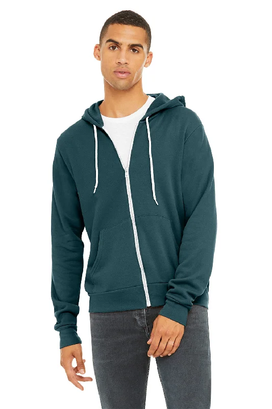 Bella + Canvas Mens Fleece Full Zip Hooded Sweatshirt Hoodie w/ Pockets - Atlantic Blue