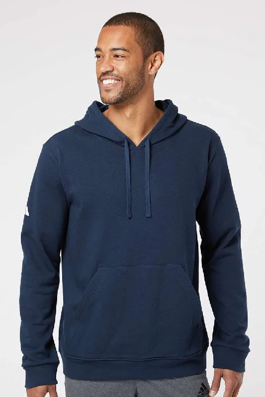 Adidas Mens Fleece Hooded Sweatshirt Hoodie w/ Pouch Pocket - Collegiate Navy Blue