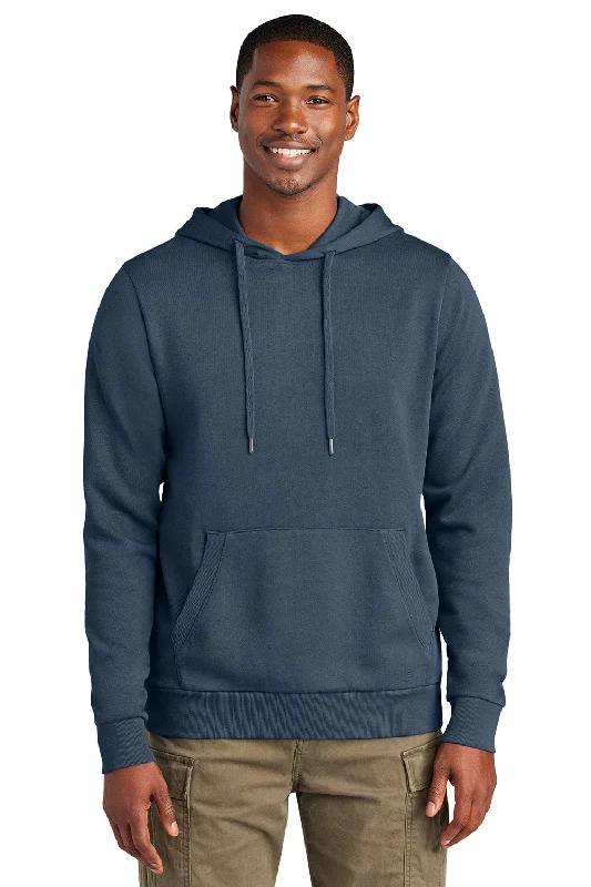 District Mens District Wash Fleece Hooded Sweatshirt Hoodie w/ Pouch Pocket - True Navy Blue - New