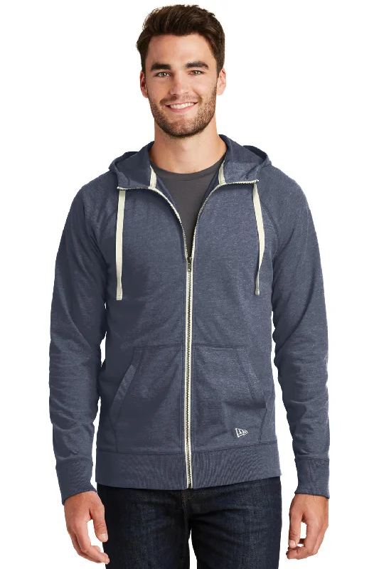 New Era Mens Sueded Full Zip Hooded Sweatshirt Hoodie w/ Pockets - Heather Navy Blue