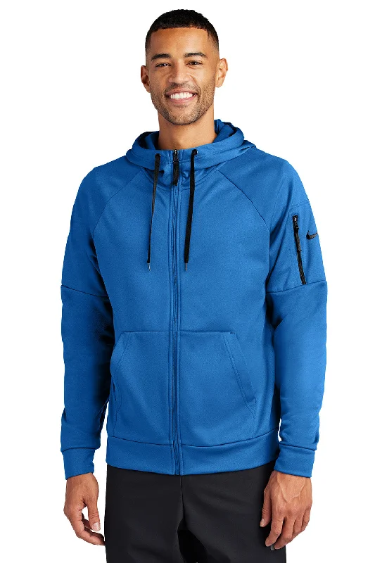 Nike Mens Therma-Fit Fleece Full Zip Hooded Sweatshirt Hoodie w/ Pockets - Game Royal Blue - New