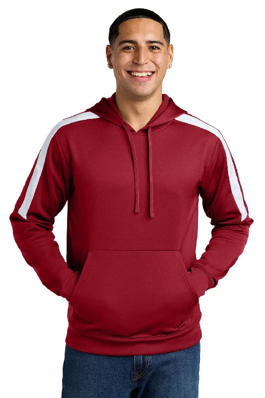 Sport-Tek Mens Sport-Wick Moisture Wicking United Fleece Hooded Sweatshirt Hoodie w/ Pouch Pocket - Deep Red/White - New