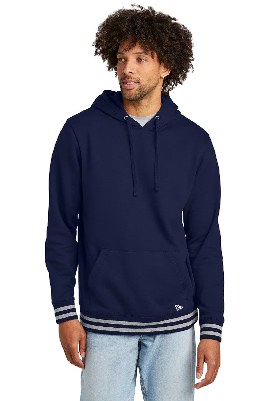 New Era Mens Comeback Fleece Hooded Sweatshirt Hoodie w/ Pouch Pocket - True Navy Blue/Heather Grey