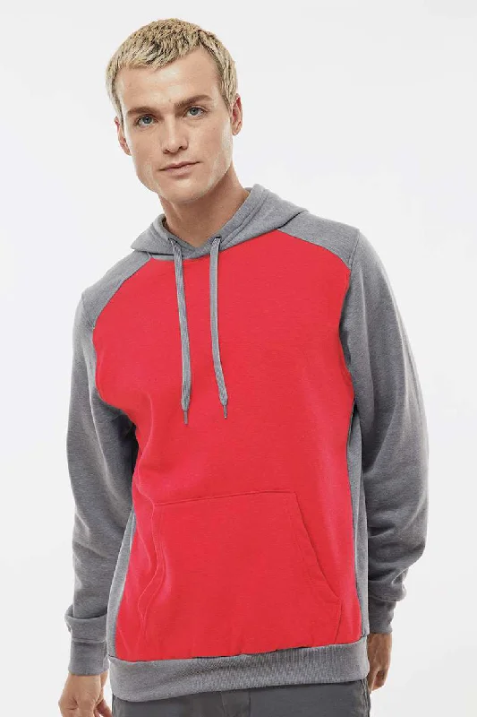 Augusta Sportswear Mens Eco Revive 3 Season Fleece Hooded Sweatshirt Hoodie w/ Pouch Pocket - Scarlet Red/Heather Grey