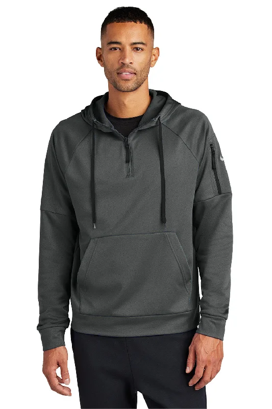 Nike Mens Therma-Fit Fleece 1/4 Zip Hooded Sweatshirt Hoodie w/ Pouch Pocket - Anthracite Grey - New