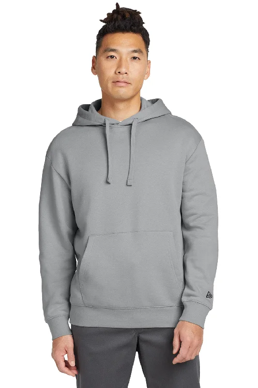 New Era Mens Heritage Fleece Hooded Sweatshirt Hoodie w/ Pouch Pocket - Rainstorm Grey - New