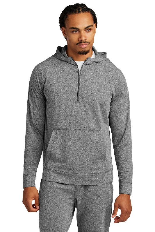 Sport-Tek Mens Sport-Wick Moisture Wicking 1/4 Zip Hooded Sweatshirt Hoodie w/ Pouch Pocket - Heather Charcoal Grey - New