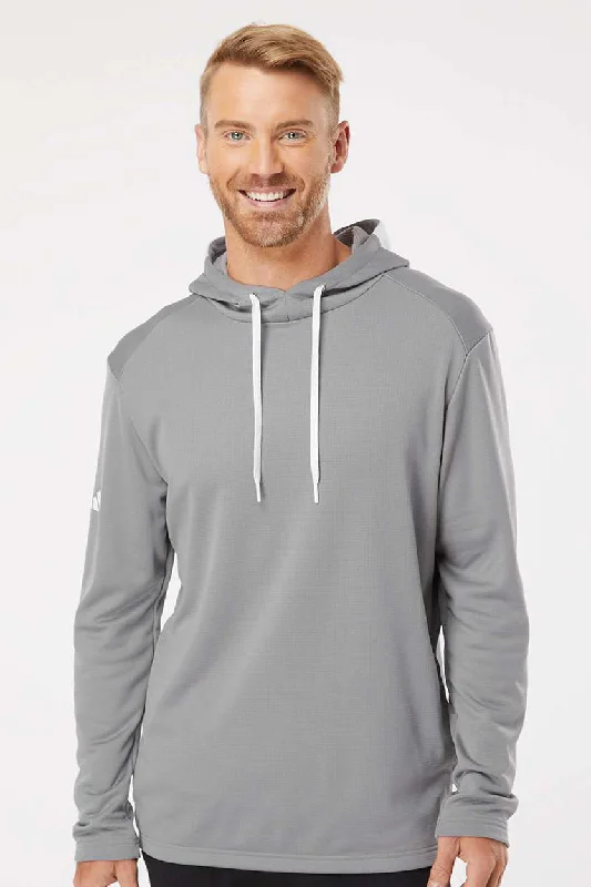 Adidas Mens Textured Mixed Media Hooded Sweatshirt Hoodie - Grey