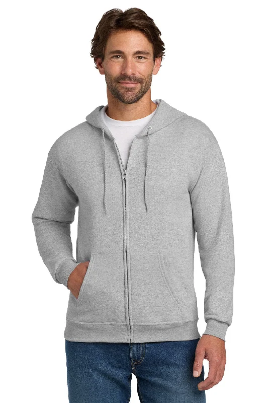 Hanes Mens EcoSmart Print Pro XP Pill Resistant Full Zip Hooded Sweatshirt Hoodie w/ Pockets - Light Steel Grey