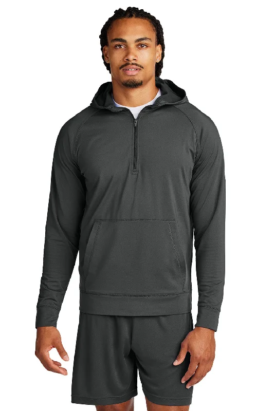 Sport-Tek Mens Sport-Wick Moisture Wicking 1/4 Zip Hooded Sweatshirt Hoodie w/ Pouch Pocket - Charcoal Grey - New