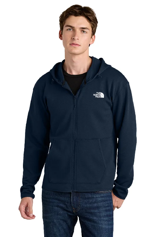 The North Face Mens Double Knit Full Zip Hooded Sweatshirt Hoodie w/ Pockets - Summit Navy Blue - New