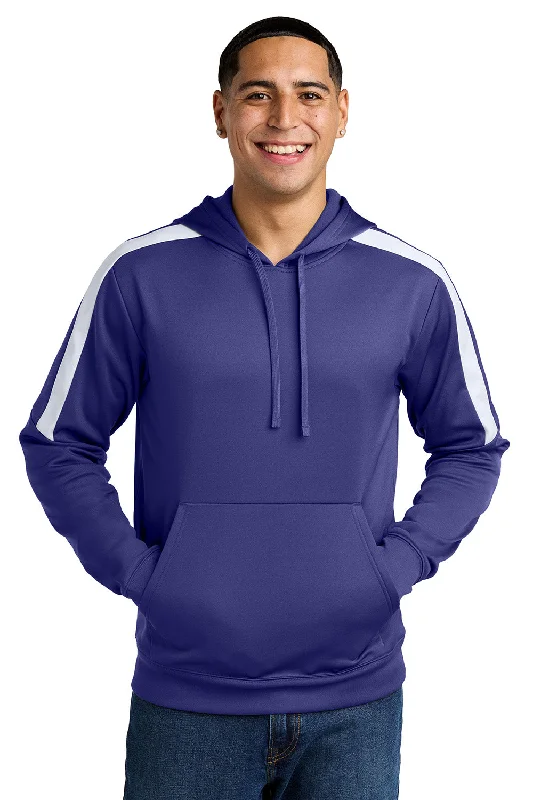 Sport-Tek Mens Sport-Wick Moisture Wicking United Fleece Hooded Sweatshirt Hoodie w/ Pouch Pocket - Purple/White - New