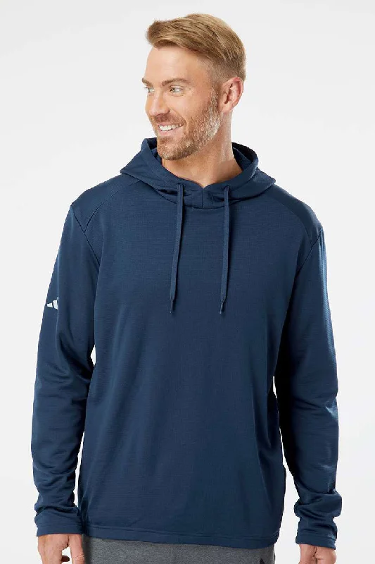 Adidas Mens Textured Mixed Media Hooded Sweatshirt Hoodie - Collegiate Navy Blue