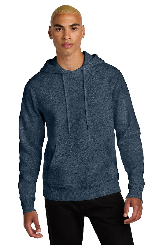 District Mens Perfect Weight Fleece Hooded Sweatshirt Hoodie w/ Pouch Pocket - Heather Navy Blue