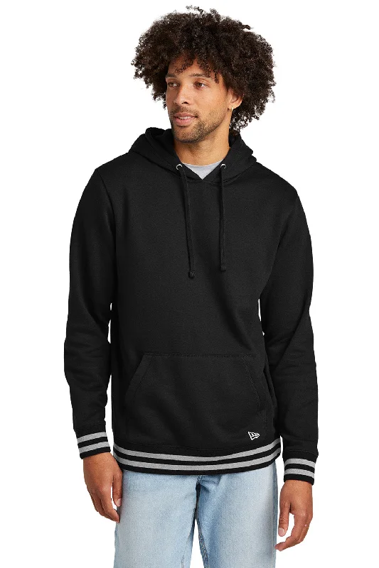 New Era Mens Comeback Fleece Hooded Sweatshirt Hoodie w/ Pouch Pocket - Black/Heather Grey