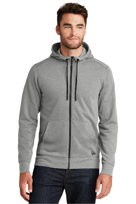 New Era Mens Fleece Full Zip Hooded Sweatshirt Hoodie w/ Pockets - Heather Shadow Grey