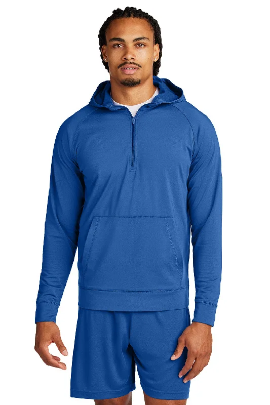 Sport-Tek Mens Sport-Wick Moisture Wicking 1/4 Zip Hooded Sweatshirt Hoodie w/ Pouch Pocket - True Royal Blue - New