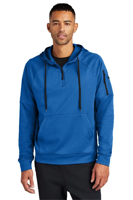 Nike Mens Therma-Fit Fleece 1/4 Zip Hooded Sweatshirt Hoodie w/ Pouch Pocket - Game Royal Blue - New