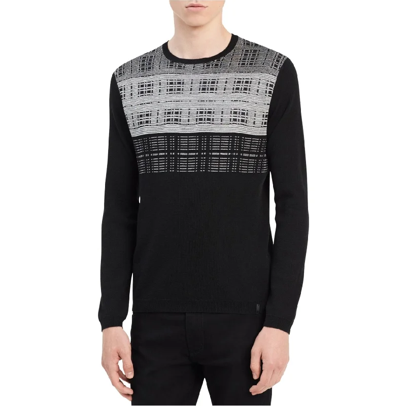 Calvin Klein Mens Grid Pullover Sweater, Black, X-Large