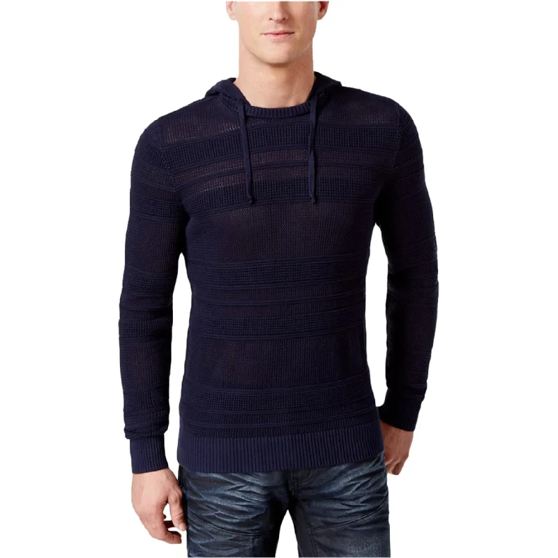 I-N-C Mens Open Knit Hooded Pullover Sweater, Blue, Medium