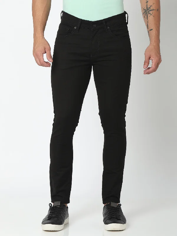 Spykar Black Cotton Slim Fit Tapered Length Jeans For Men (Kano)