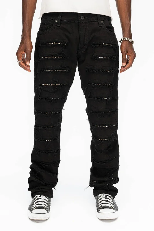 ROBIN'S VINTAGE EDITION JEANS WITH CRYSTALS IN DESTROY PURE BLACK