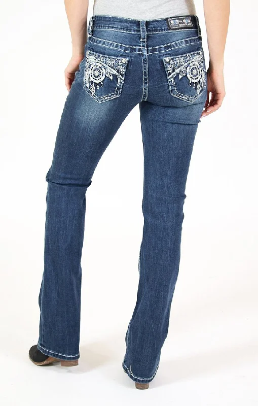 GRACE IN LA DREAMCATCHER PLEATHER EMBROIDERED LOW RISE BOOTCUT JEANS STYLE JB-71148