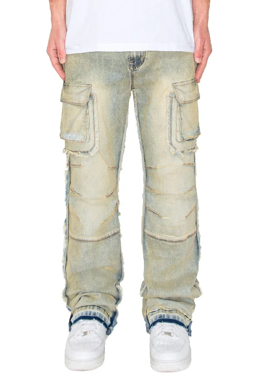 Men's Bootcut Raw Edge Double Cargo Denim Jeans