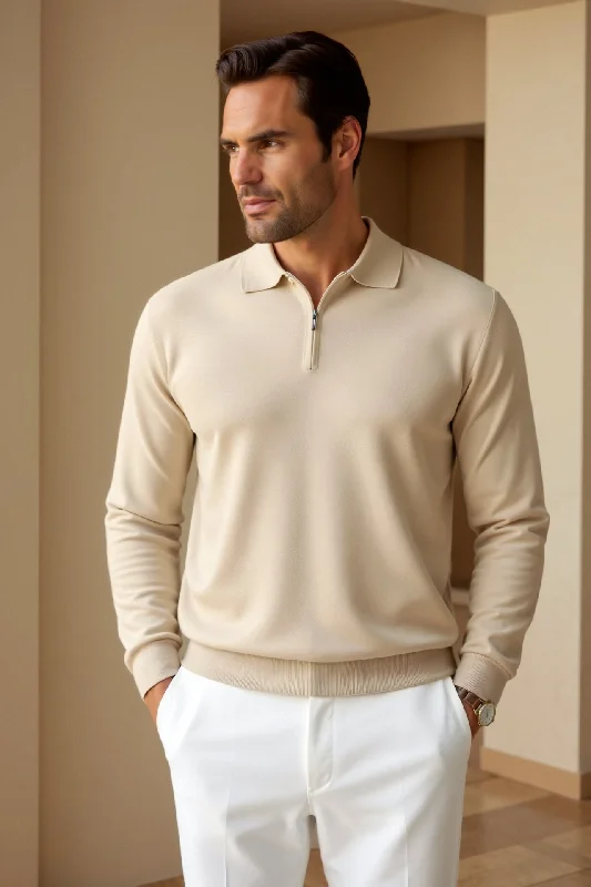 Smart Luxury Long Sleeve Zipper Polo T-shirt