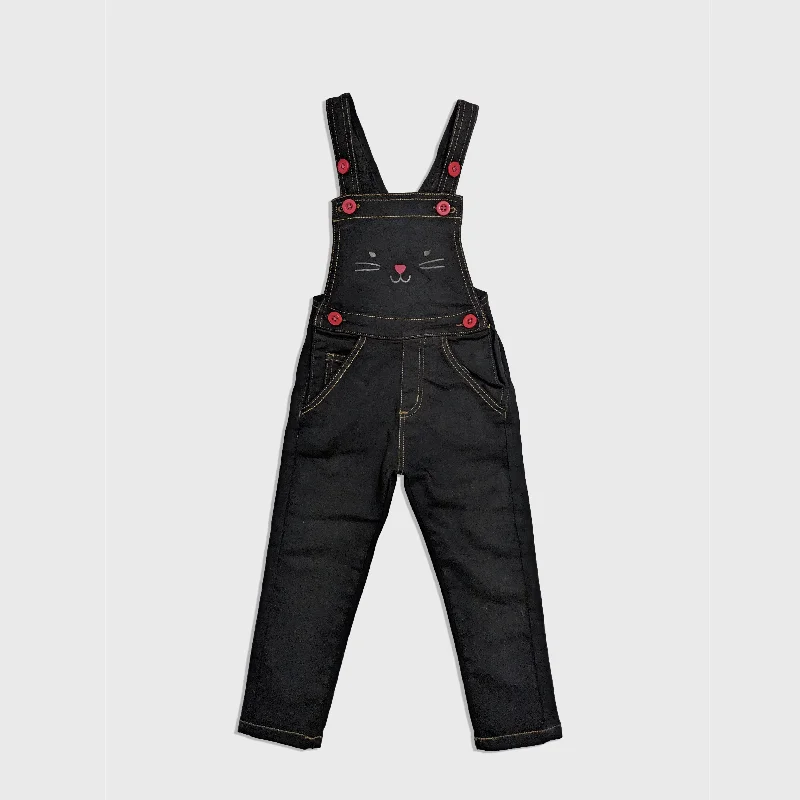 DP - Girls 'Black' Animal Printed Denim Dungaree DP203