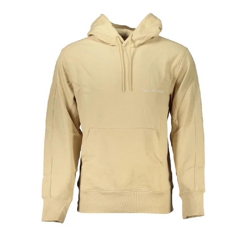 Calvin Klein Beige Brushed Cotton Hooded Men's Sweatshirt