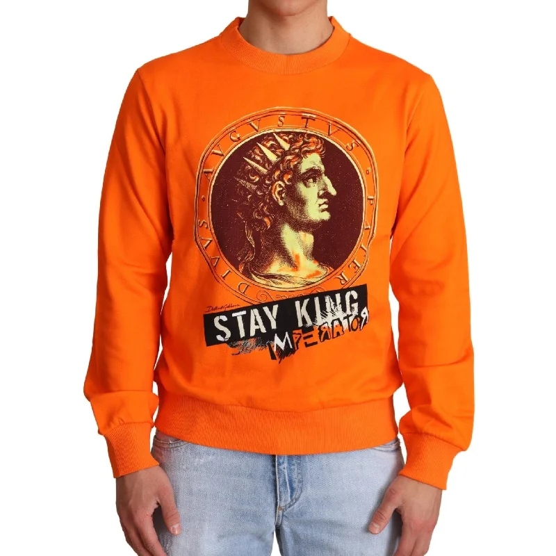 Dolce & Gabbana Regal Crewneck Cotton Sweater in Men's Orange