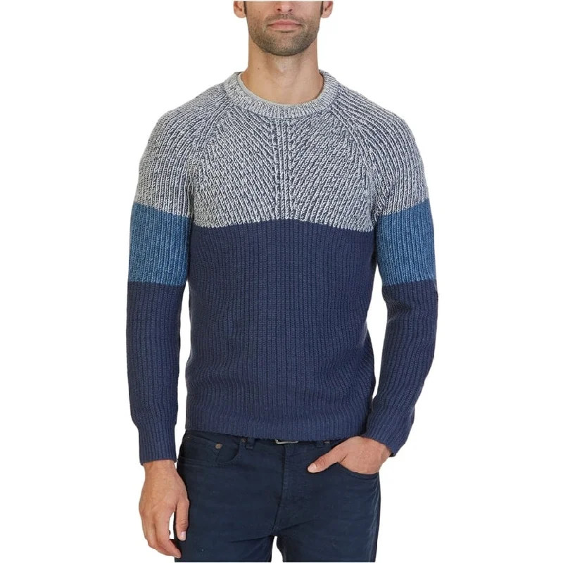 Nautica Mens Multi-Textured Colorblocked Pullover Sweater, Blue, Small