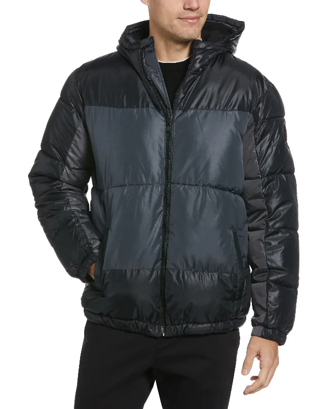 Colorblock Hooded Puffer Jacket