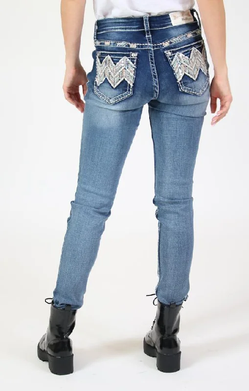 GRACE IN LA CHEVRON EMBELLISHED MID RISE SKINNY DENIM  JEANS STYLE EN-81515