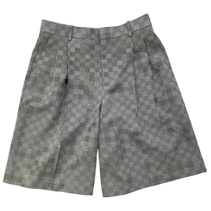 Men's Tailored Wide Damier Wool Shorts Grey Size IT 50 / UK 34