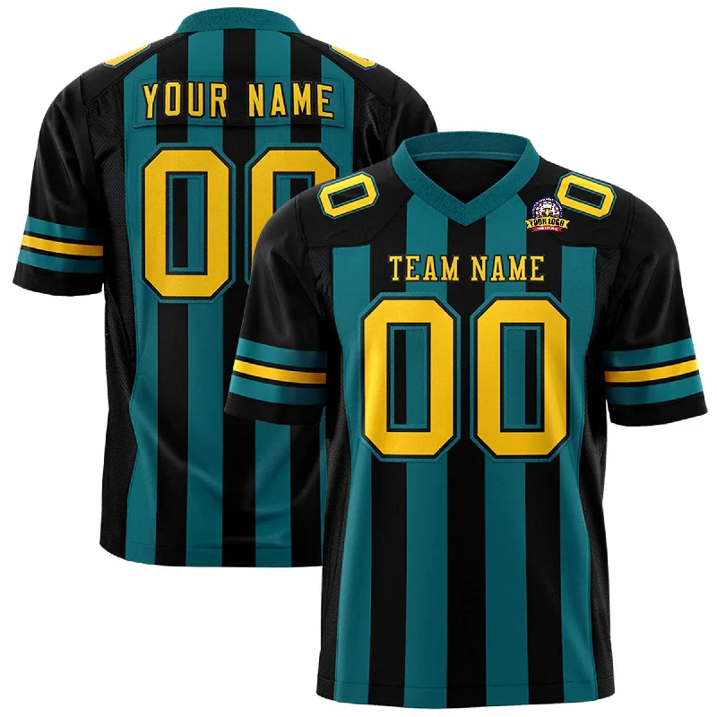 Custom Black Aqua Personalized Thick Stripe Design Authentic Football Jersey