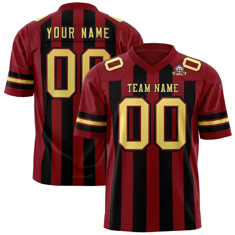 Custom Crimson Black Personalized Thick Stripe Design Authentic Football Jersey