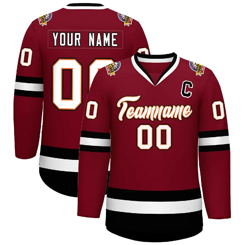 Custom Crimson White Orange-Black Classic Style Hockey Jersey