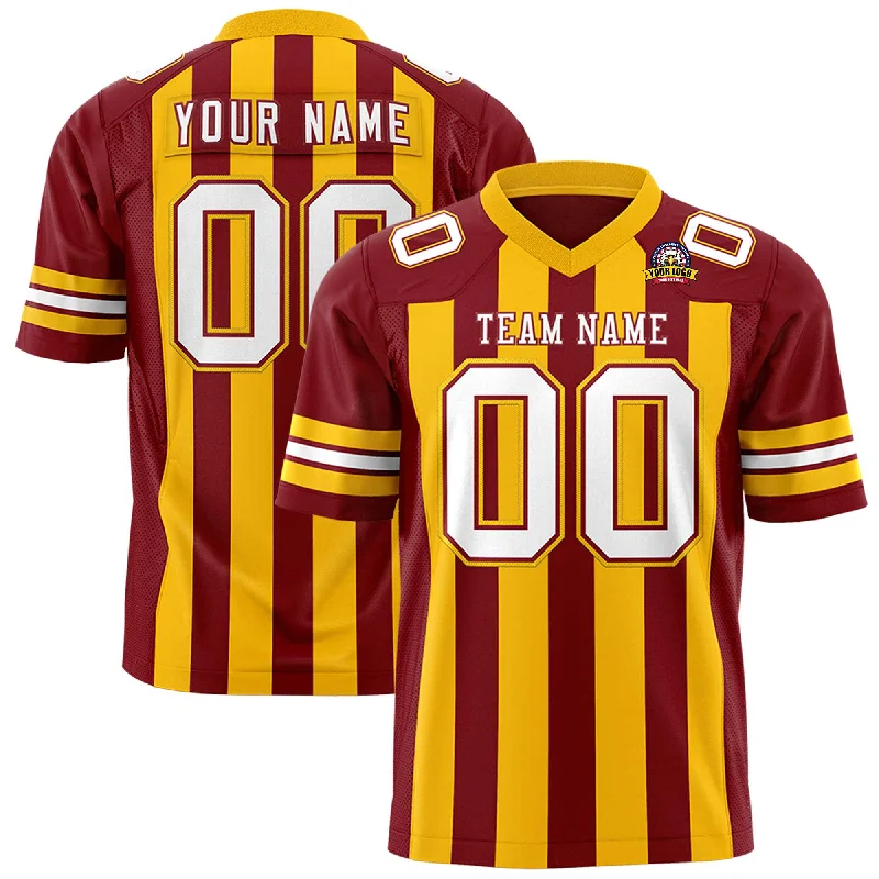 Custom Crimson Yellow Personalized Thick Stripe Design Authentic Football Jersey