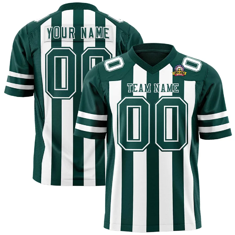 Custom Midnight Green White Personalized Thick Stripe Design Authentic Football Jersey