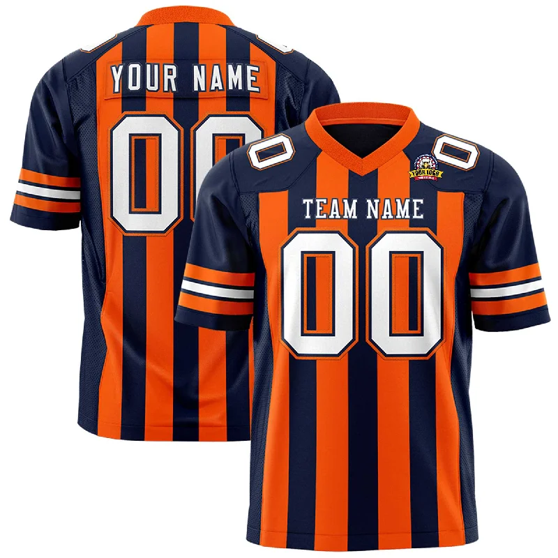 Custom Navy Orange Personalized Thick Stripe Design Authentic Football Jersey