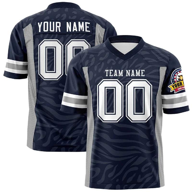 Custom Navy White-Dark Gray Personalized Zebra Stripes Pattern Authentic Football Jersey