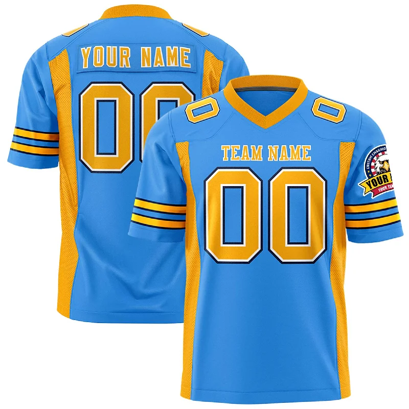 Custom Powder Blue Yellow Personalized Insert Color Design Authentic Football Jersey