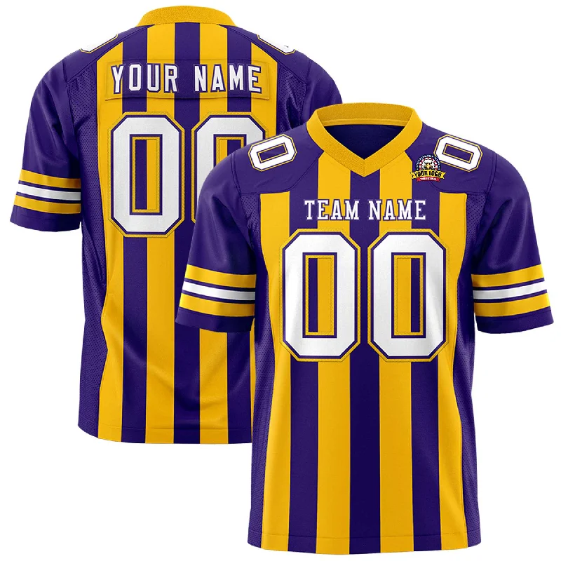 Custom Purple Gold Personalized Thick Stripe Design Authentic Football Jersey