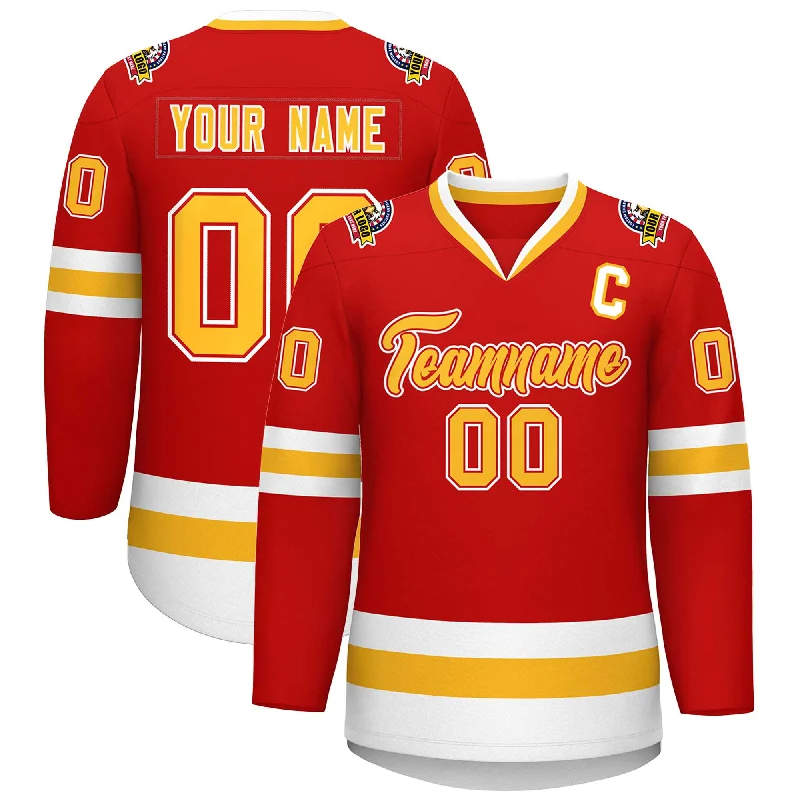 Custom Red Gold Red-White Classic Style Hockey Jersey