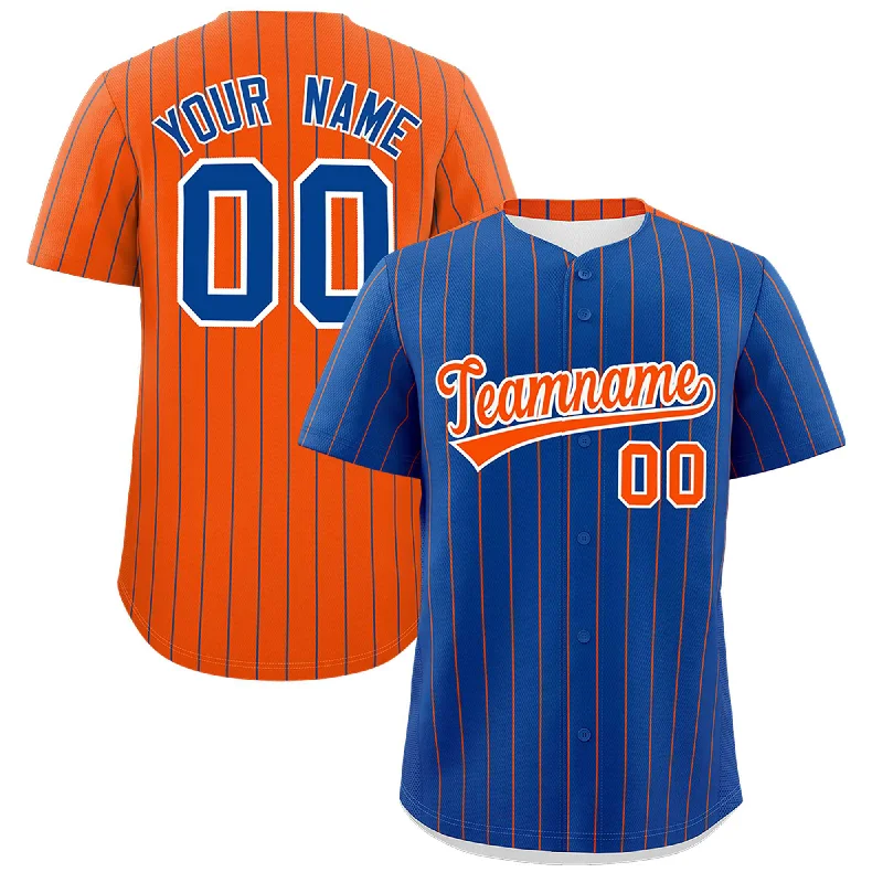 Custom Royal Orange Pinstripe Personalized Two-Tone Authentic Baseball Jersey