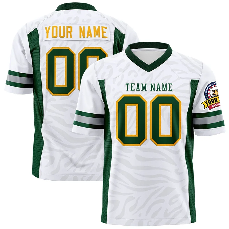 Custom White Green-White Personalized Zebra Stripes Pattern Authentic Football Jersey