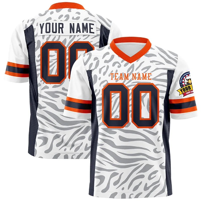 Custom White Orange-White Personalized Zebra Stripes Pattern Authentic Football Jersey