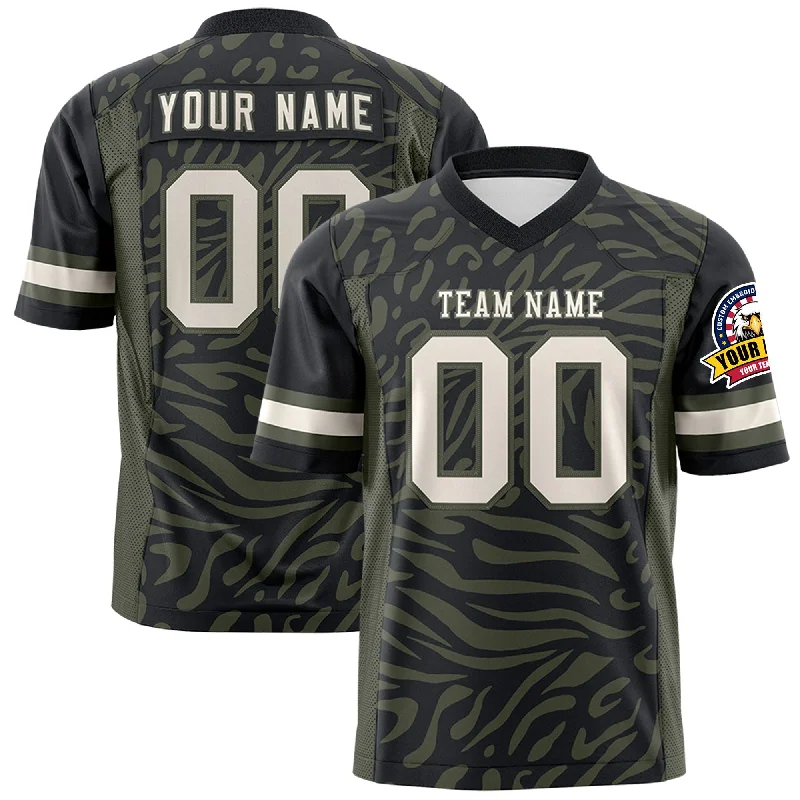 Custom Black Cream Personalized Zebra Stripes Pattern Authentic Football Jersey